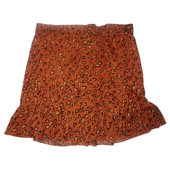 Urban Outfitters Dresses & Skirts - Urban Outfitters Women's Heart Print Ruffle Wrap‎ Skirt M Orange